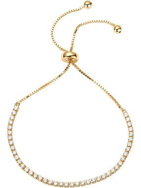 Adjustable 14K Gold Plated Tennis Bracelet for Women with Sparkling CZ Stones